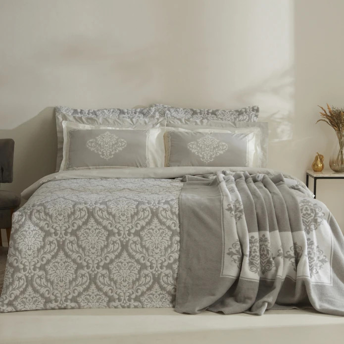 روتختی دو نفره خاکستری ۸ پارچه برند Karaca home مدل timeless