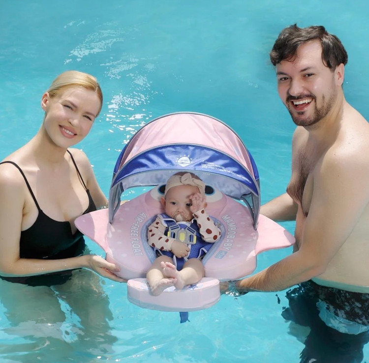 تیوب و شناور فومی نوزاد رنگ کالباسی برند Mambobaby مدل سایبان دار